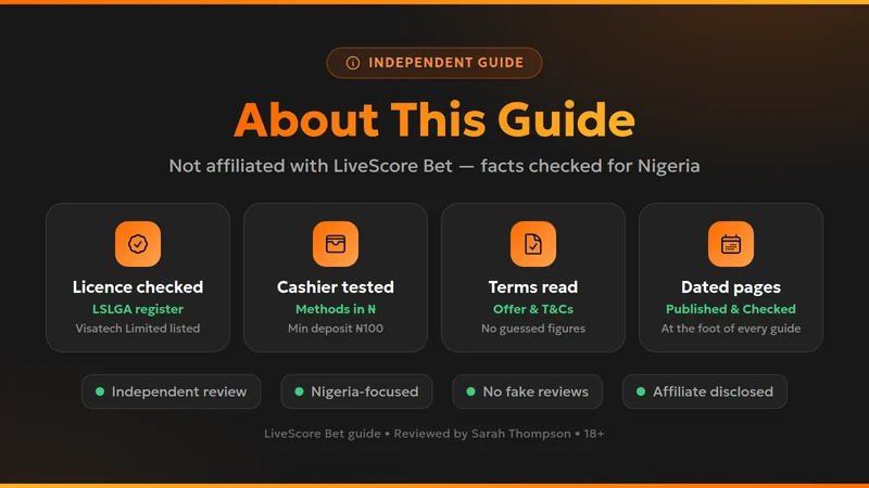 About this guide card: licence checked, cashier tested, terms read, dated pages