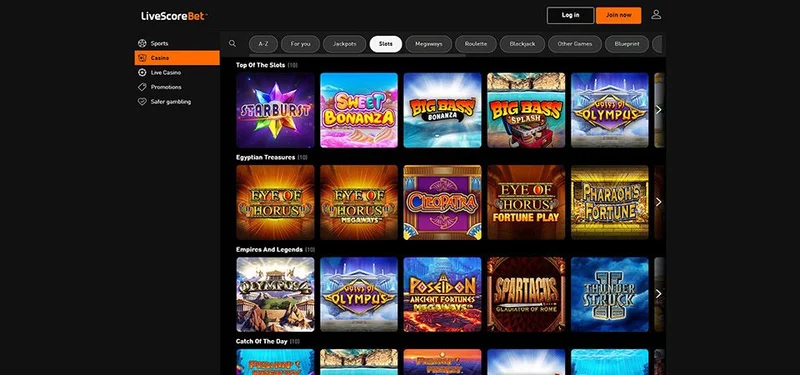 LivescoreBet Games Library - Slots and Live Casino
